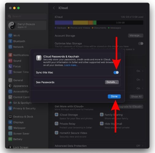 Enable Sync this Mac toggle and click Done to Fix Mac Asking iCloud Approval