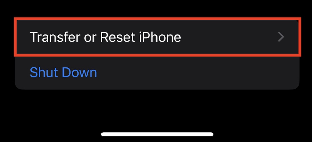Transfer or Reset iPhone screenshot